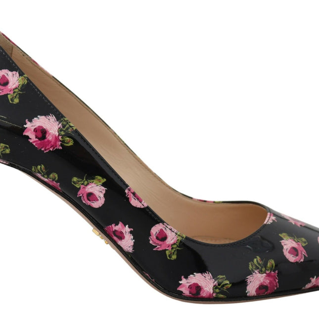 Prada Black Leather Floral Heels Stilettos Pumps