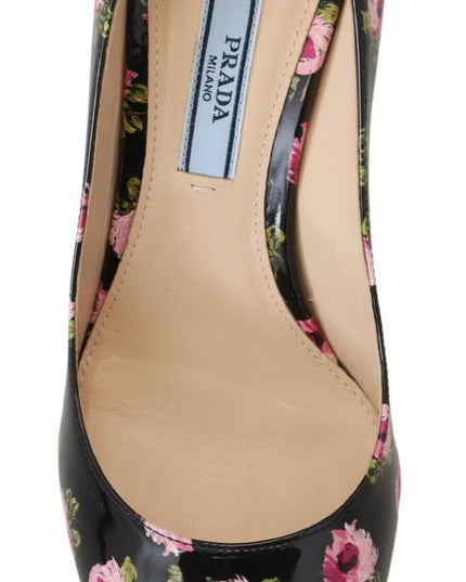 Prada Black Leather Floral Heels Stilettos Pumps