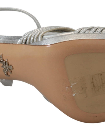 Prada Silver Leather Sandals Ankle Strap Heels Stiletto