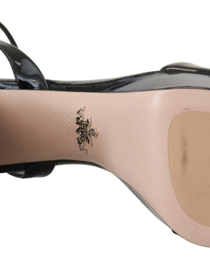 Prada Black Patent Sandals Ankle Strap Heels Leather