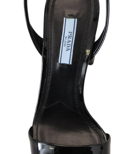Prada Black Patent Sandals Ankle Strap Heels Leather