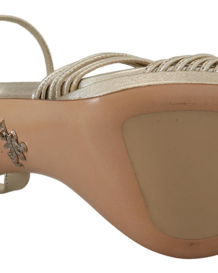 Prada Gold Leather Sandals Ankle Strap Heels Stiletto Sandal