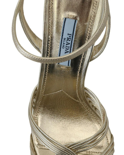 Prada Gold Leather Sandals Ankle Strap Heels Stiletto Sandal
