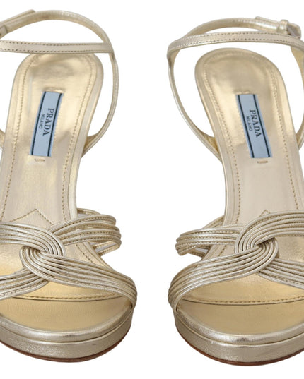 Prada Gold Leather Sandals Ankle Strap Heels Stiletto Sandal