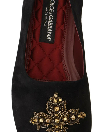 Dolce & Gabbana Black Suede Gold Cross Slip On Loafers Shoes