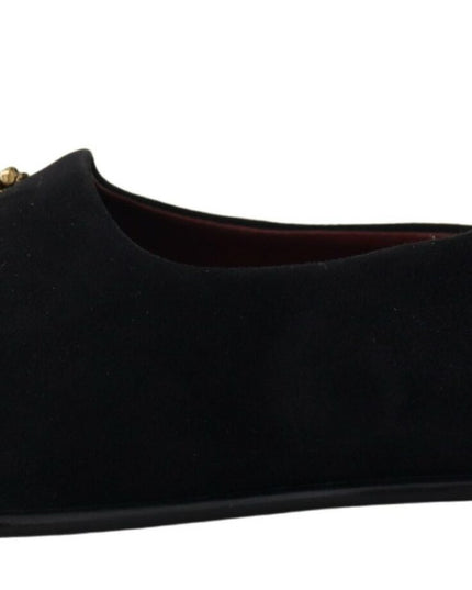 Dolce & Gabbana Black Suede Gold Cross Slip On Loafers Shoes