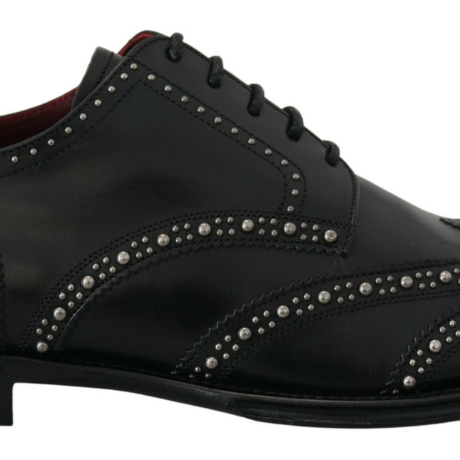Dolce & Gabbana Black Leather Derby Dress Studded Shoes