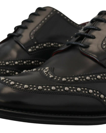 Dolce & Gabbana Black Leather Derby Dress Studded Shoes