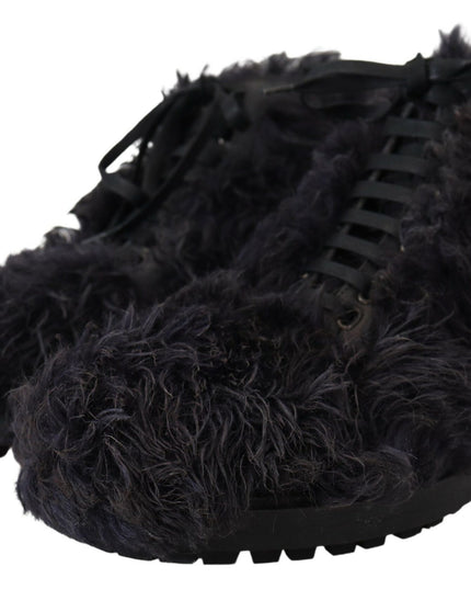 Dolce & Gabbana Black Leather Combat Shearling Boots Shoes