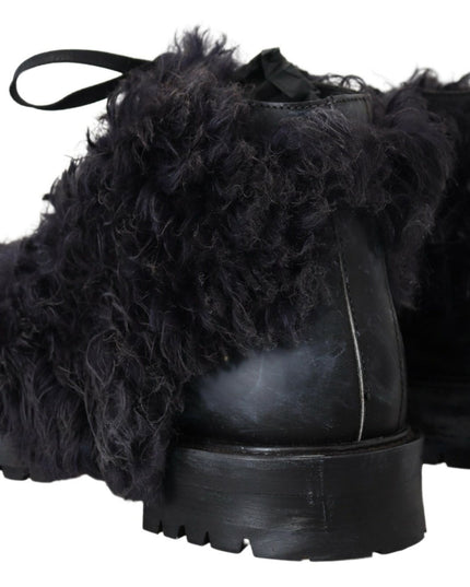 Dolce & Gabbana Black Leather Combat Shearling Boots Shoes