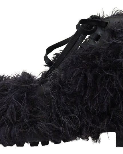 Dolce & Gabbana Black Leather Combat Shearling Boots Shoes
