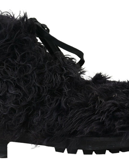 Dolce & Gabbana Black Leather Combat Shearling Boots Shoes