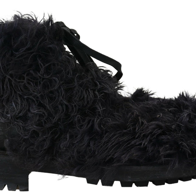Dolce & Gabbana Black Leather Combat Shearling Boots Shoes