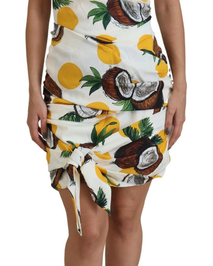 Dolce & Gabbana White Coconut Print Sheath Mini Silk Dress