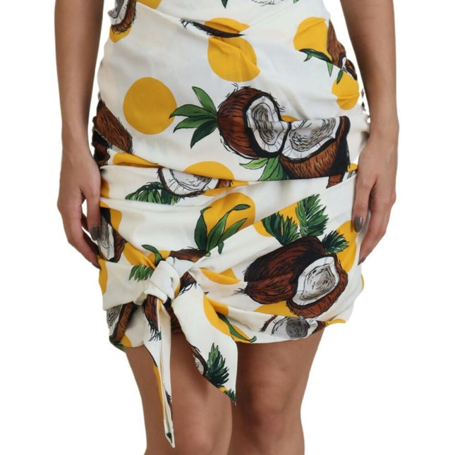 Dolce & Gabbana White Coconut Print Sheath Mini Silk Dress