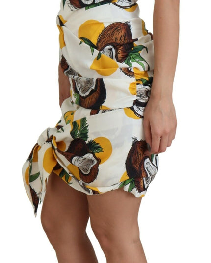Dolce & Gabbana White Coconut Print Sheath Mini Silk Dress