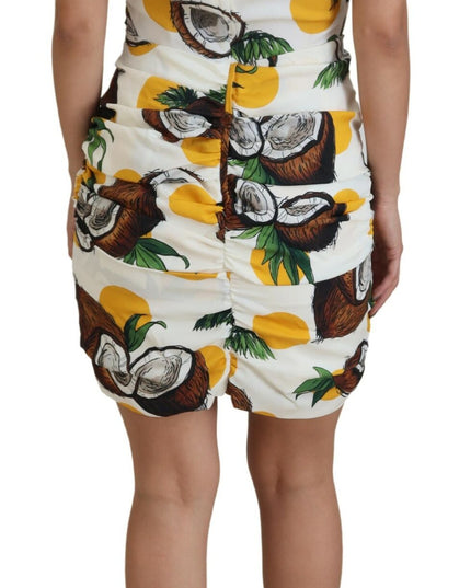 Dolce & Gabbana White Coconut Print Sheath Mini Silk Dress