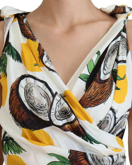 Dolce & Gabbana White Coconut Print Sheath Mini Silk Dress