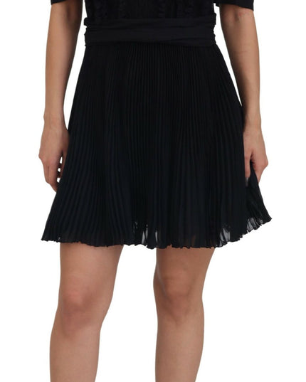 Dolce & Gabbana Black Lace Trim A-line Mini Nylon Dress