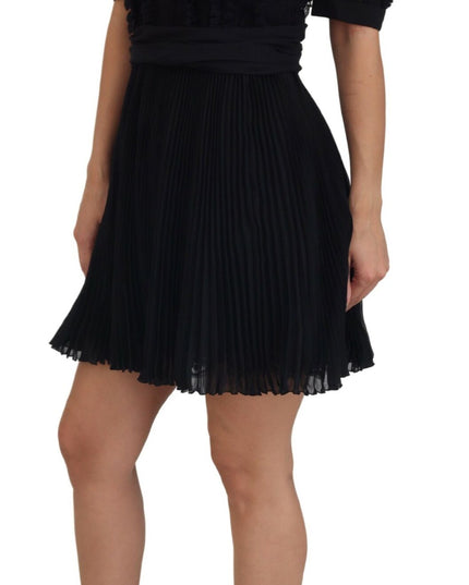 Dolce & Gabbana Black Lace Trim A-line Mini Nylon Dress