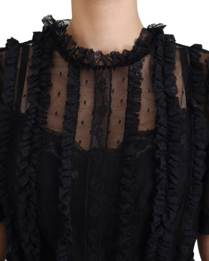 Dolce & Gabbana Black Lace Trim A-line Mini Nylon Dress