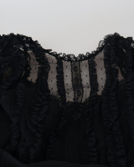 Dolce & Gabbana Black Lace Trim A-line Mini Nylon Dress