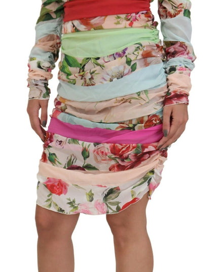 Dolce & Gabbana Multicolor Silk Floral Bodycon Sheath Dress