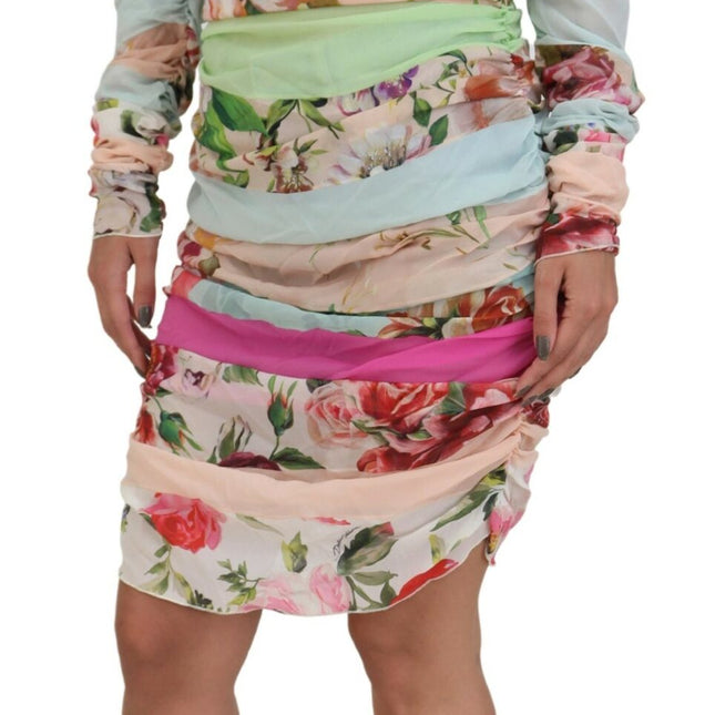 Dolce & Gabbana Multicolor Silk Floral Bodycon Sheath Dress