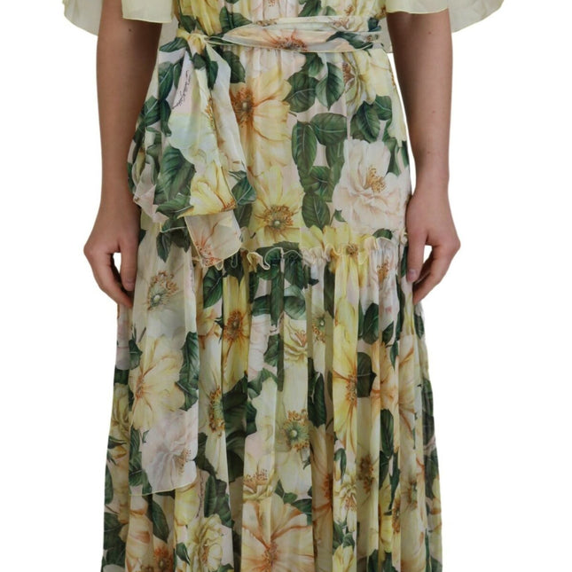 Dolce & Gabbana Multicolor Silk Floral Print Long Maxi Dress