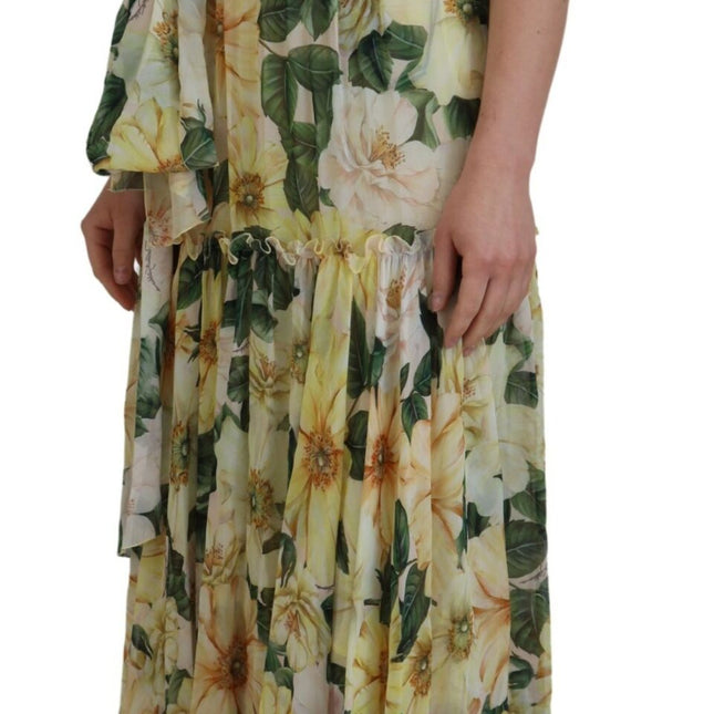 Dolce & Gabbana Multicolor Silk Floral Print Long Maxi Dress