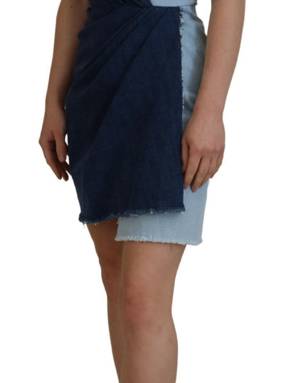 Dolce & Gabbana Two Tone Blue Patchwork Denim Mini Dress