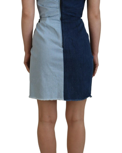 Dolce & Gabbana Two Tone Blue Patchwork Denim Mini Dress