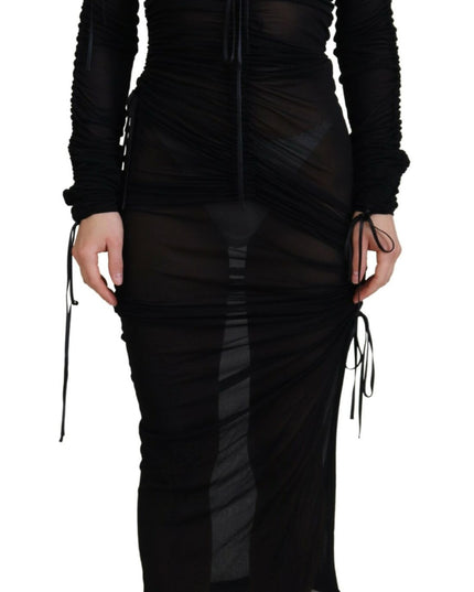 Dolce & Gabbana Black Viscose Bodycon Sheath Midi Dress