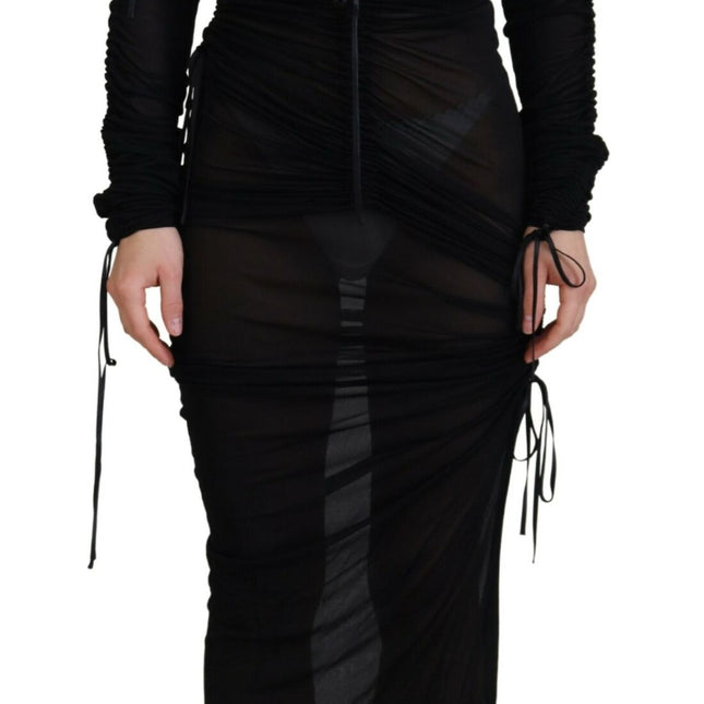 Dolce & Gabbana Black Viscose Bodycon Sheath Midi Dress