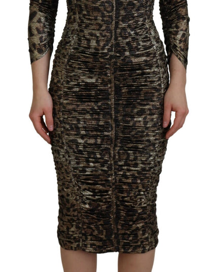 Dolce & Gabbana Multicolor Leopard Bodycon Sheath Midi Dress