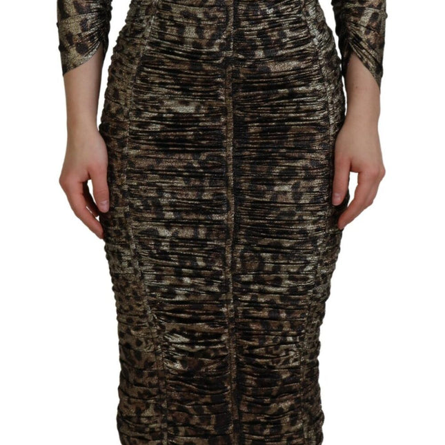 Dolce & Gabbana Multicolor Leopard Bodycon Sheath Midi Dress