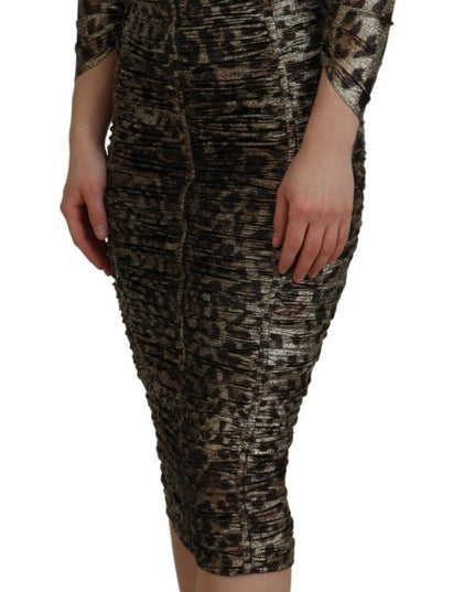 Dolce & Gabbana Multicolor Leopard Bodycon Sheath Midi Dress