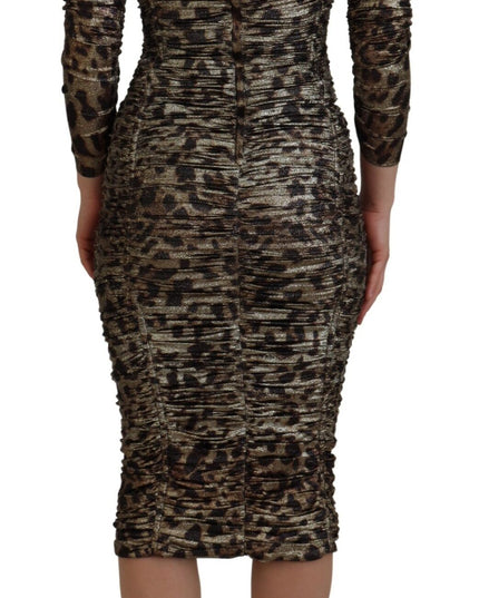 Dolce & Gabbana Multicolor Leopard Bodycon Sheath Midi Dress