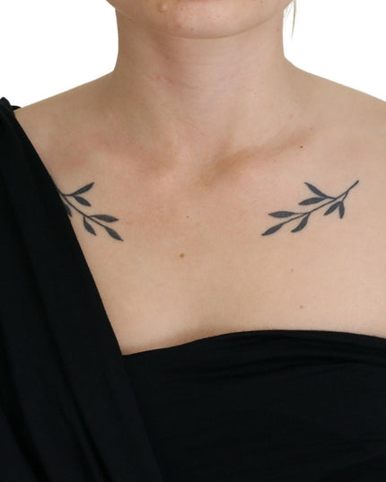 Dolce & Gabbana Black Wrap Sheath One Shoulder Wool Dress