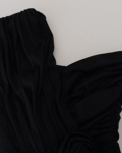 Dolce & Gabbana Black Wrap Sheath One Shoulder Wool Dress