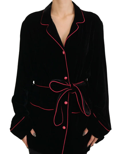 Dolce & Gabbana Black Button Belted Blazer Viscose Jacket