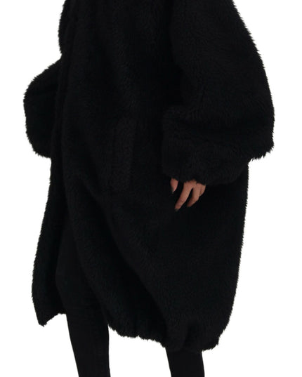 Dolce & Gabbana Black Cashmere Blend Faux Fur Coat Jacket