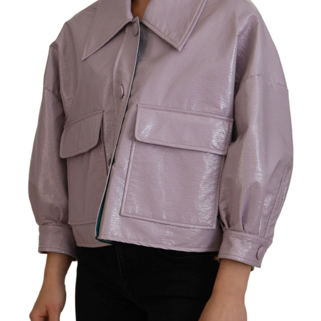 Dolce & Gabbana Purple Cotton Button Down Cropped Jacket