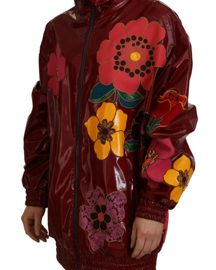 Dolce & Gabbana Maroon Floral Full Zip Polyester Women Jacket