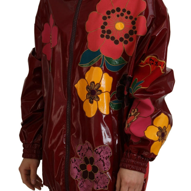 Dolce & Gabbana Maroon Floral Full Zip Polyester Women Jacket