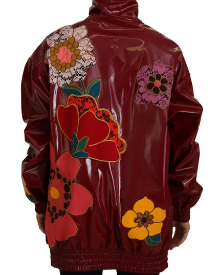 Dolce & Gabbana Maroon Floral Full Zip Polyester Women Jacket