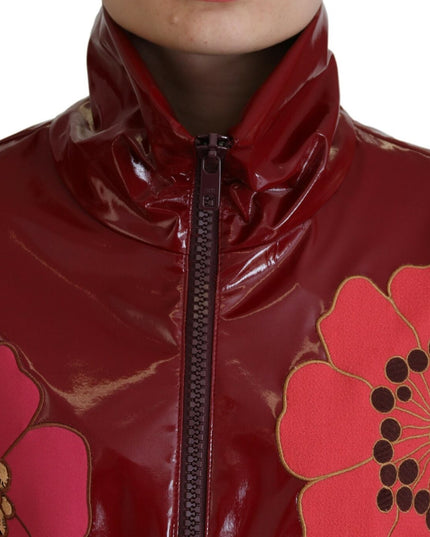 Dolce & Gabbana Maroon Floral Full Zip Polyester Women Jacket