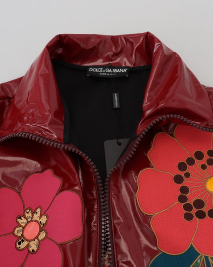 Dolce & Gabbana Maroon Floral Full Zip Polyester Women Jacket