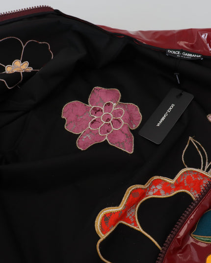 Dolce & Gabbana Maroon Floral Full Zip Polyester Women Jacket