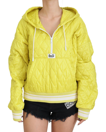 Dolce & Gabbana Yellow Nylon Quilted Hooded Pullover Jacket